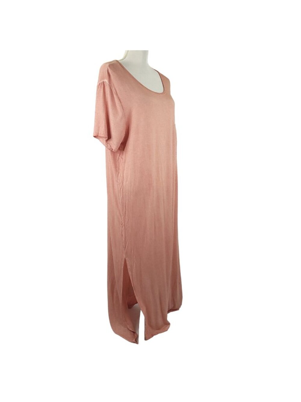 Umgee Pink Maxi Dress L Side Slit Short Sleeve Scoop Neck Boho Lounge Long NEW
